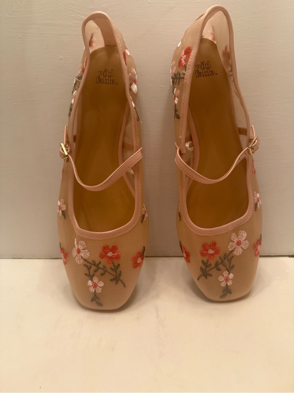 Wild Fable pink floral embroidered Mary Jane flats coquette romantic women